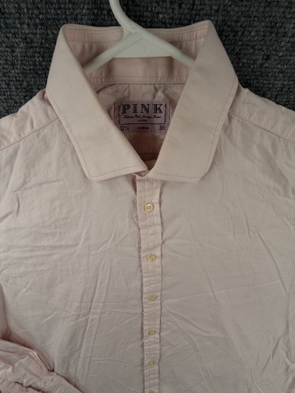 Thomas Pink Long Sleeve Button Up Shirt Cotton Men Ireland Pink 17.5 36 Adult